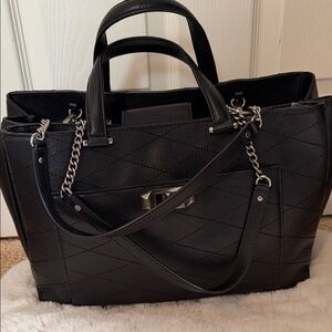 Rebeca Minkoff Black Quilted Leather Tote Bag with Chain Straps